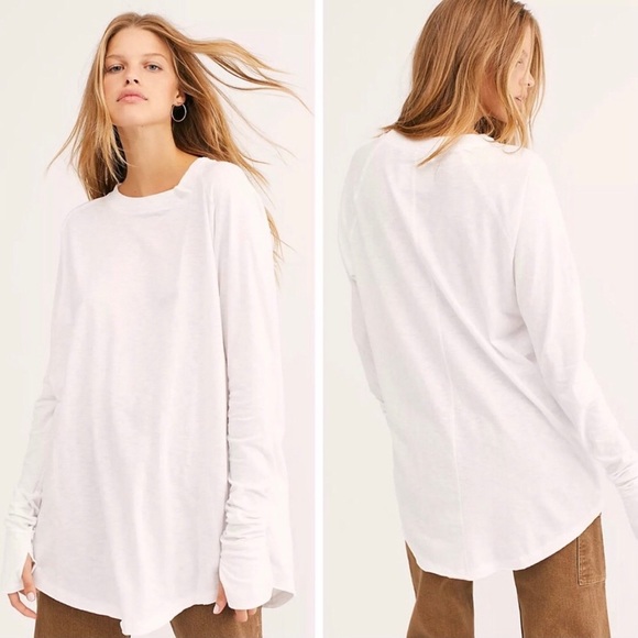 Free People We The Free Arden Tee Long Sleeve in Optic White New with Tags Small - Picture 5 of 14